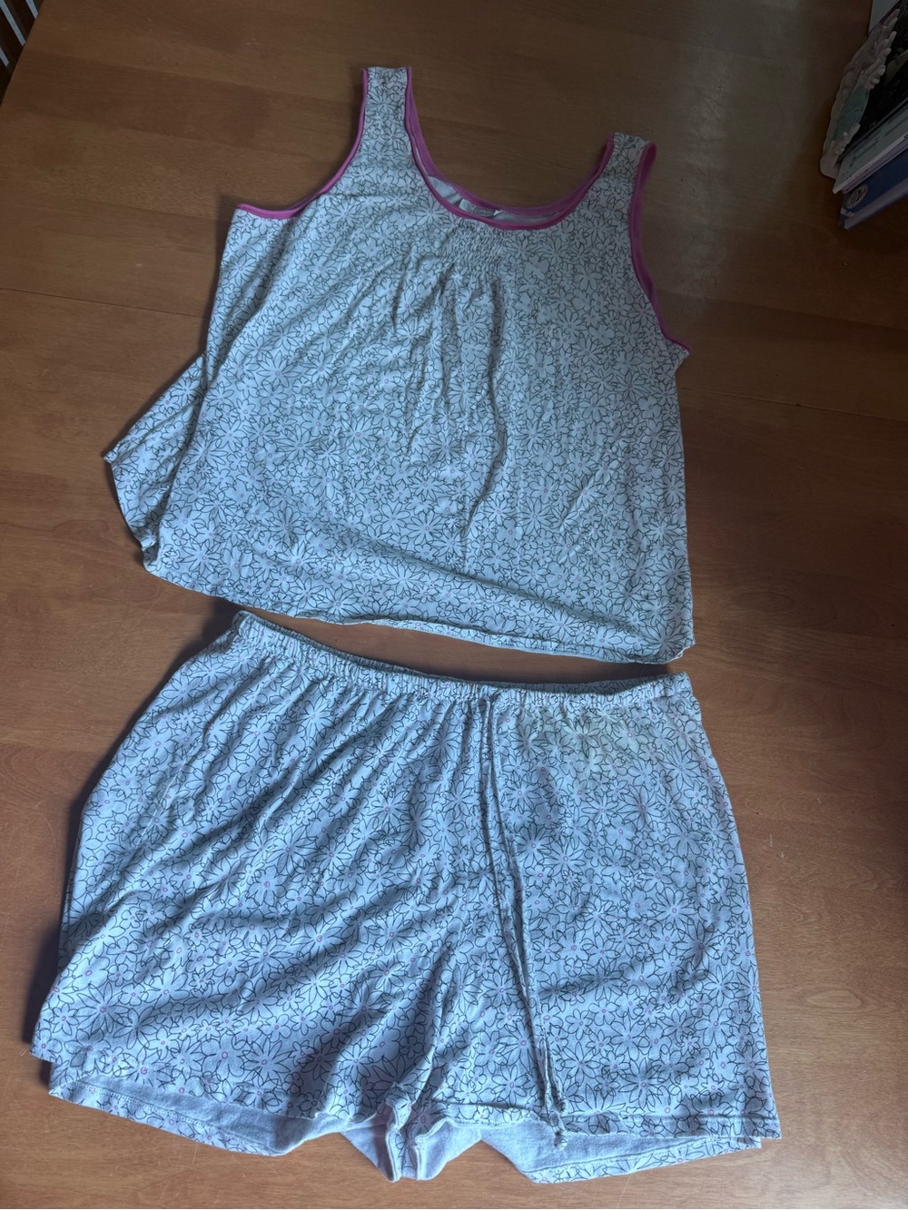 Floral Tank & Short Pajama Set - Pink Trim